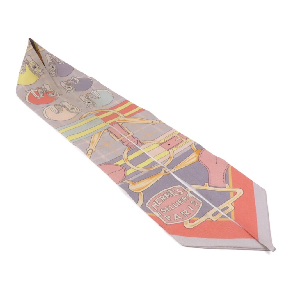 HERMES Twilly Scarf Scarves Silk Gray Orange Yellow - Picture 4 of 10
